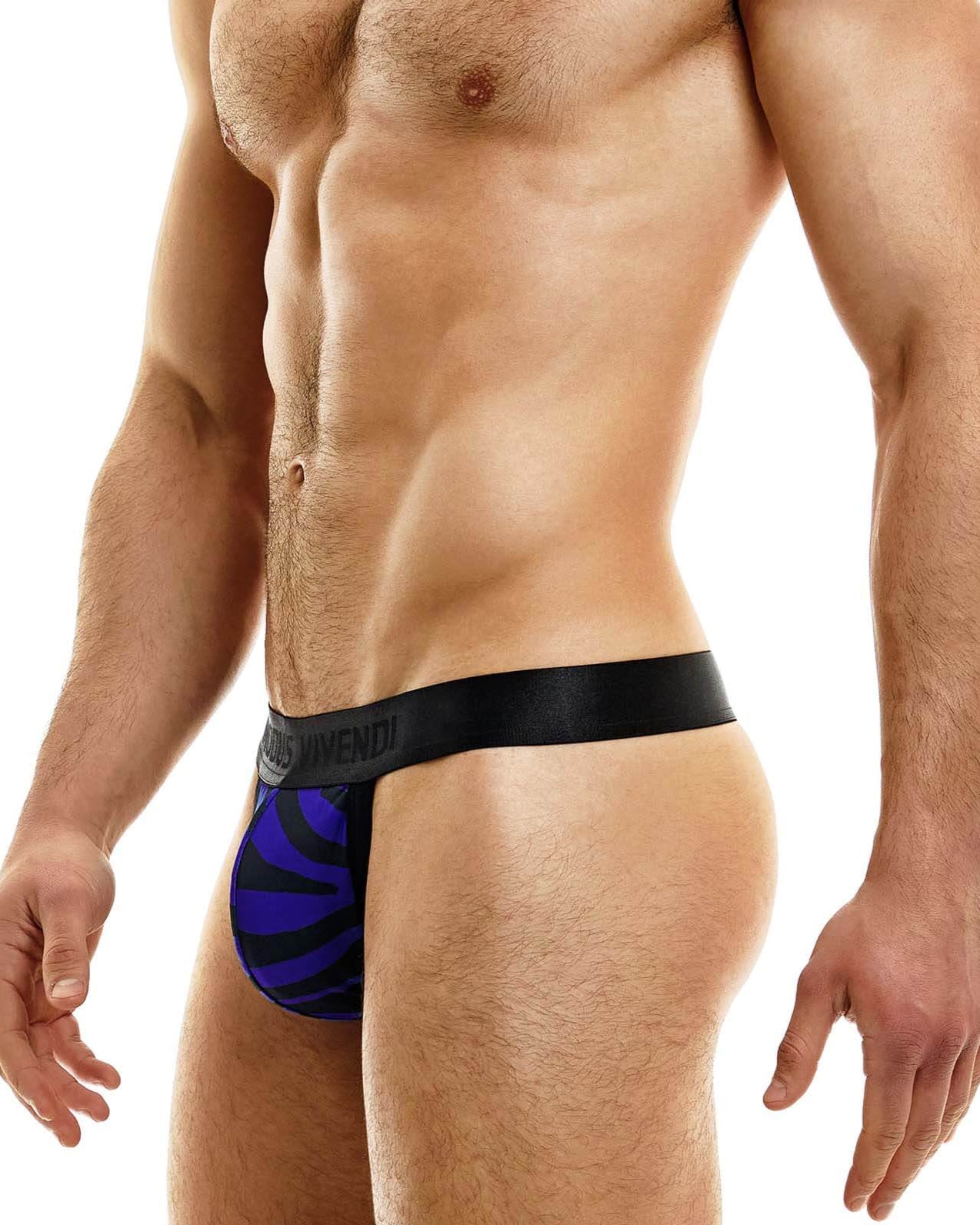 Blauer Herren String im Tiger Print von Modus Vivendi Underwear, Seitenansicht
