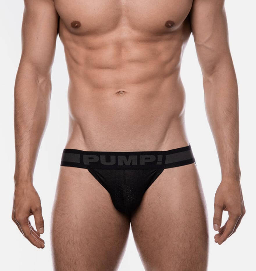 schwarzer Mesh Jockstrap 'Ninja Jock' von PUMP! Underwear, Frontansicht