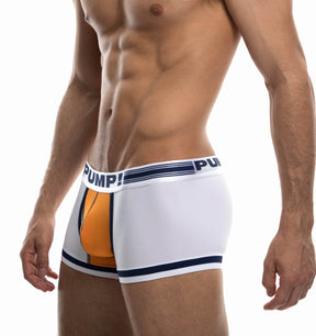 Pump! Sexy Boxershorts 'Varsity TOUCHDOWN' in weiß/orange, Seitenansicht