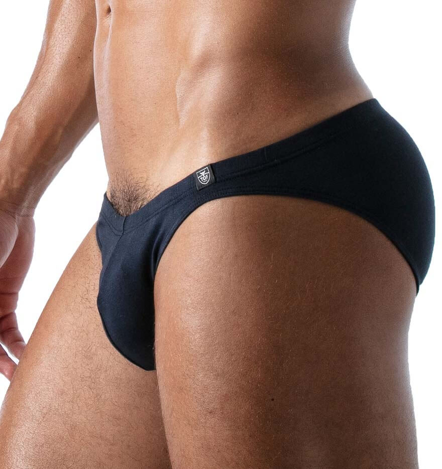 dunkelblauer Herren Mini-Slip 'FRENCH BIKINI' im sexy Low-Cut von TOF Paris, Seitenansicht