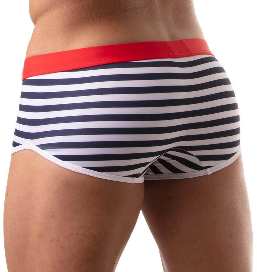 gestreifte Badehose 'ICON SWIM TRUNK' im Sailor Look von TOF Paris, Rückansicht